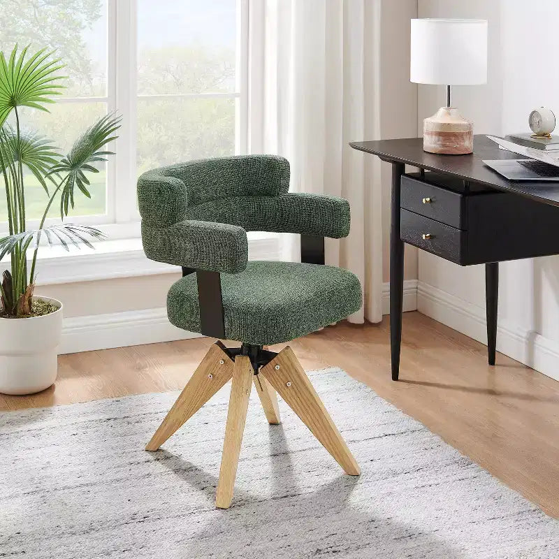 Art Leon Chaise de bureau sans roulettes, fauteuil pivotant mid-century moderne, chaise rembourrée en tissu avec pieds en bois de chêne