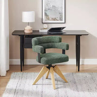 Art Leon Chaise de bureau sans roulettes, fauteuil pivotant mid-century moderne, chaise rembourrée en tissu avec pieds en bois de chêne