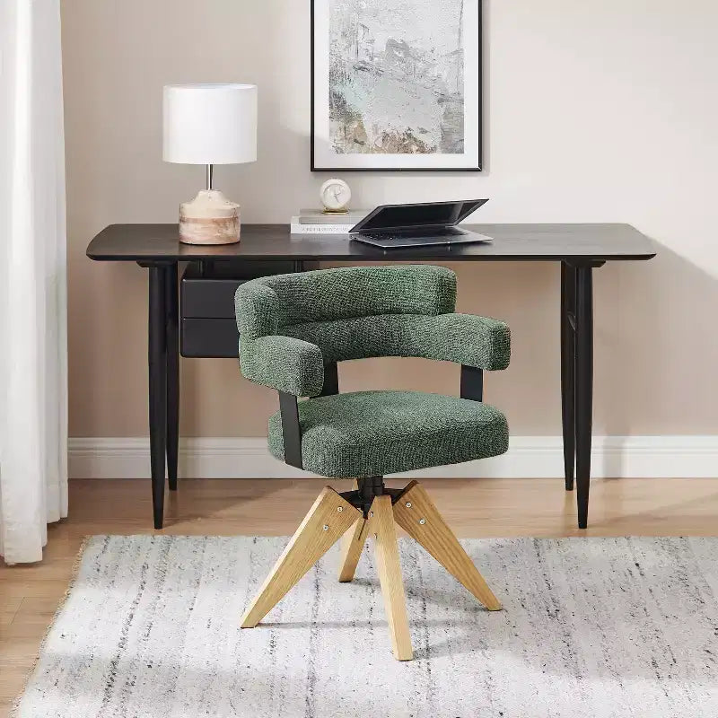 Art Leon Chaise de bureau sans roulettes, fauteuil pivotant mid-century moderne, chaise rembourrée en tissu avec pieds en bois de chêne