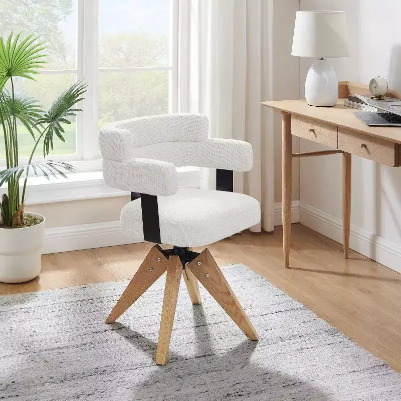 Art Leon Chaise de bureau sans roulettes, fauteuil pivotant mid-century moderne, chaise rembourrée en tissu avec pieds en bois de chêne