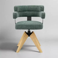 Art Leon Desk Chair No Wheels, Mid Century Modern Swivel Arm Chair, Fabric Upholstered Side Chair with Oak Wood Legs