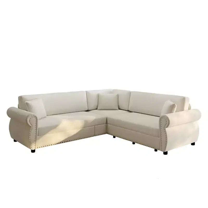 Homy Casa Canapé d'angle convertible 88" en L avec lit escamotable, revêtement chenille, 5 places, beige