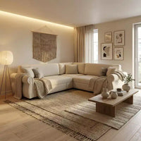 Homy Casa Canapé d'angle convertible 88" en L avec lit escamotable, revêtement chenille, 5 places, beige