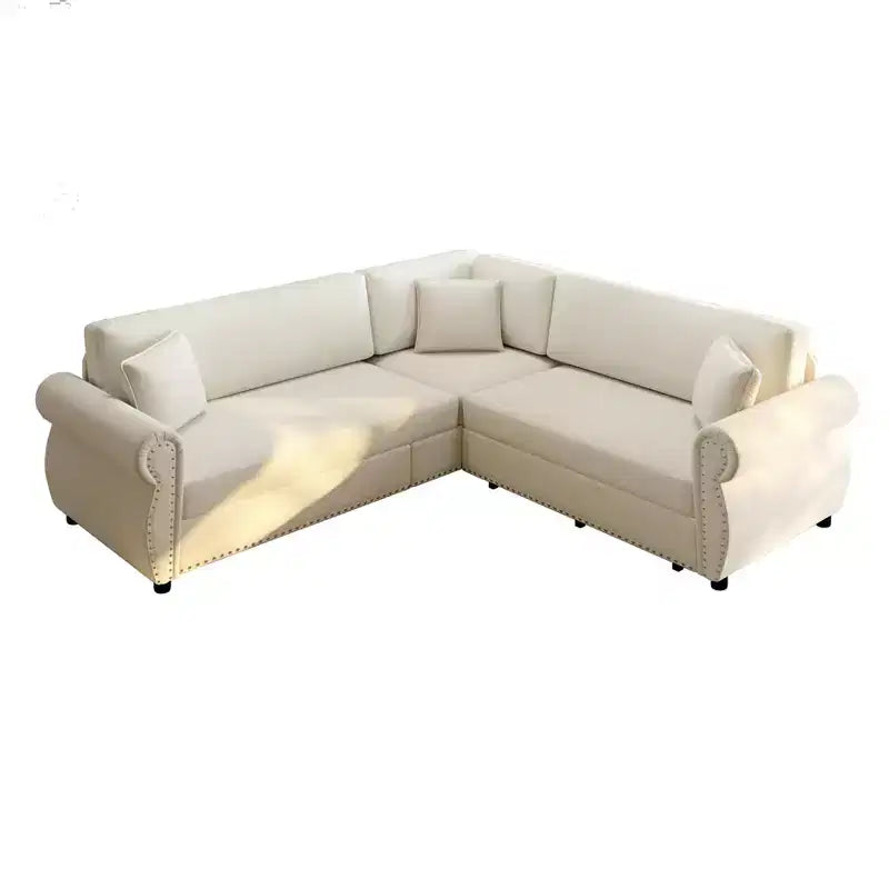 Homy Casa Canapé d'angle convertible 88" en L avec lit escamotable, revêtement chenille, 5 places, beige