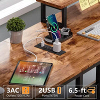 Bureau d'angle en forme de L brun rustique de 59 pouces avec station de charge, bureau de jeu pour deux personnes, 4 tiroirs, 2 supports d'écran, poste de travail de bureau à domicile