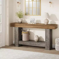 Console de ferme - Table d'entrée à 2 niveaux avec rangement pour salon, couloir et entrée