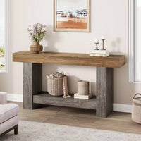 Console de ferme - Table d'entrée à 2 niveaux avec rangement pour salon, couloir et entrée