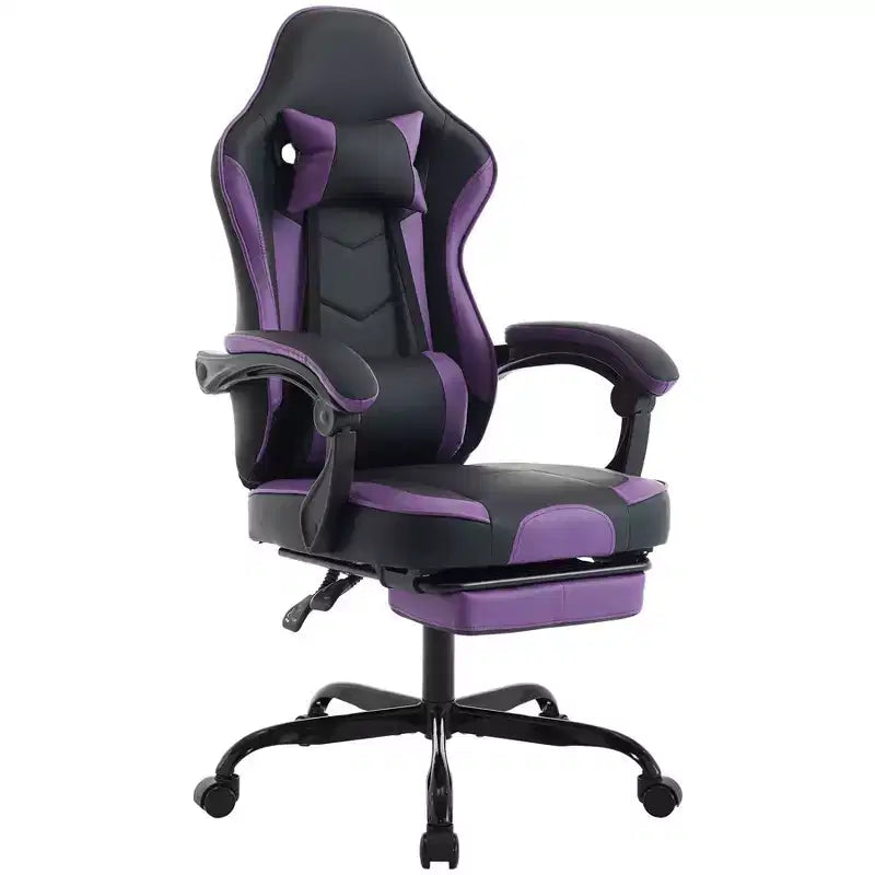 Chaise de jeu ergonomique Ora Maison avec repose-pieds et soutien lombaire massant, chaise d'ordinateur pivotante réglable en hauteur pour adultes, capacité de 136 kg, violet