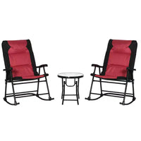 NAYSAYE Ensemble de mobilier de patio 3 pièces Chaises berçantes pliantes avec table basse en verre Ensemble bistrot pour porche balcon camping, rouge, 26.75*35.5*41.75