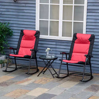 NAYSAYE Ensemble de mobilier de patio 3 pièces Chaises berçantes pliantes avec table basse en verre Ensemble bistrot pour porche balcon camping, rouge, 26.75*35.5*41.75