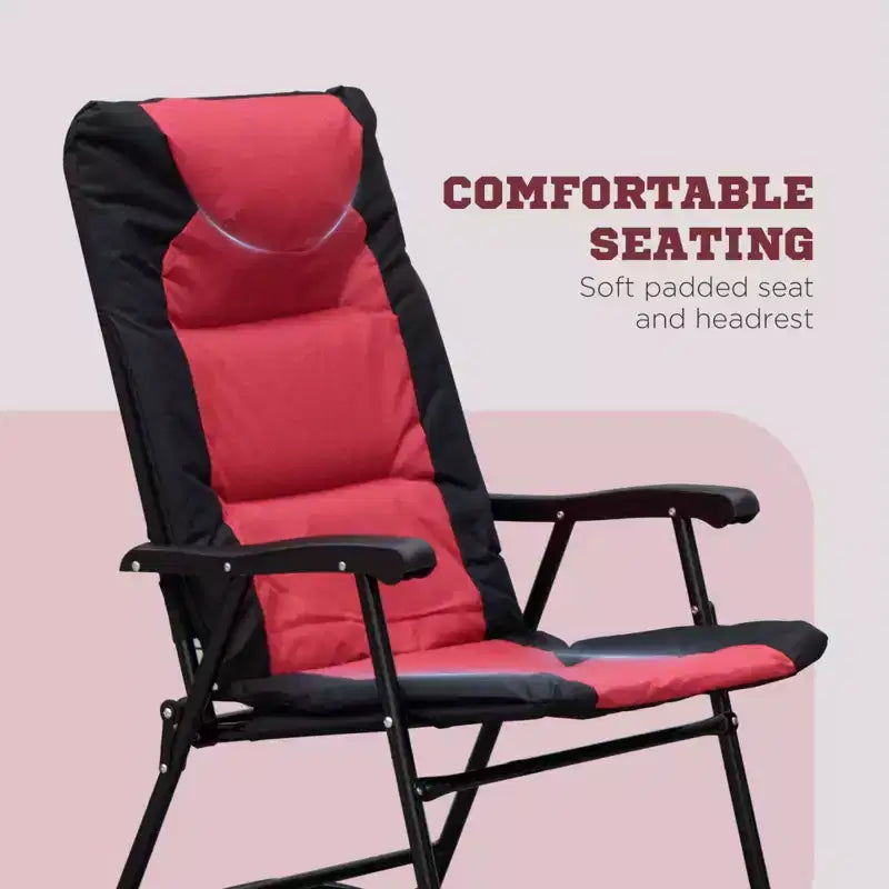 NAYSAYE Ensemble de mobilier de patio 3 pièces Chaises berçantes pliantes avec table basse en verre Ensemble bistrot pour porche balcon camping, rouge, 26.75*35.5*41.75