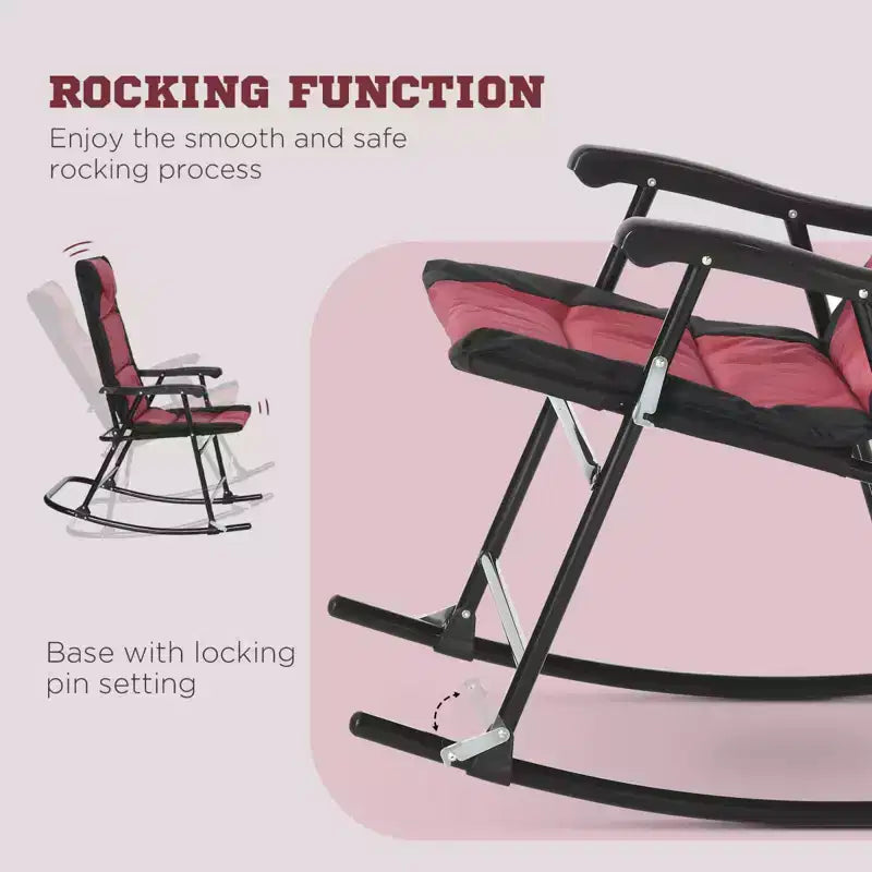 NAYSAYE Ensemble de mobilier de patio 3 pièces Chaises berçantes pliantes avec table basse en verre Ensemble bistrot pour porche balcon camping, rouge, 26.75*35.5*41.75