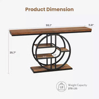 Console industrielle 55, table de canapé étroite à 5 niveaux avec cadre en métal et étagères de rangement multifonctionnelles pour salon et couloir