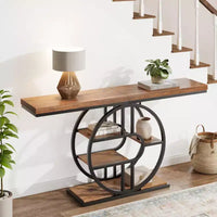 Console industrielle 55, table de canapé étroite à 5 niveaux avec cadre en métal et étagères de rangement multifonctionnelles pour salon et couloir