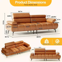 Canapé-lit 3 places en similicuir 86,6" - canapé convertible futon avec dossier réglable et design fractionné - brun