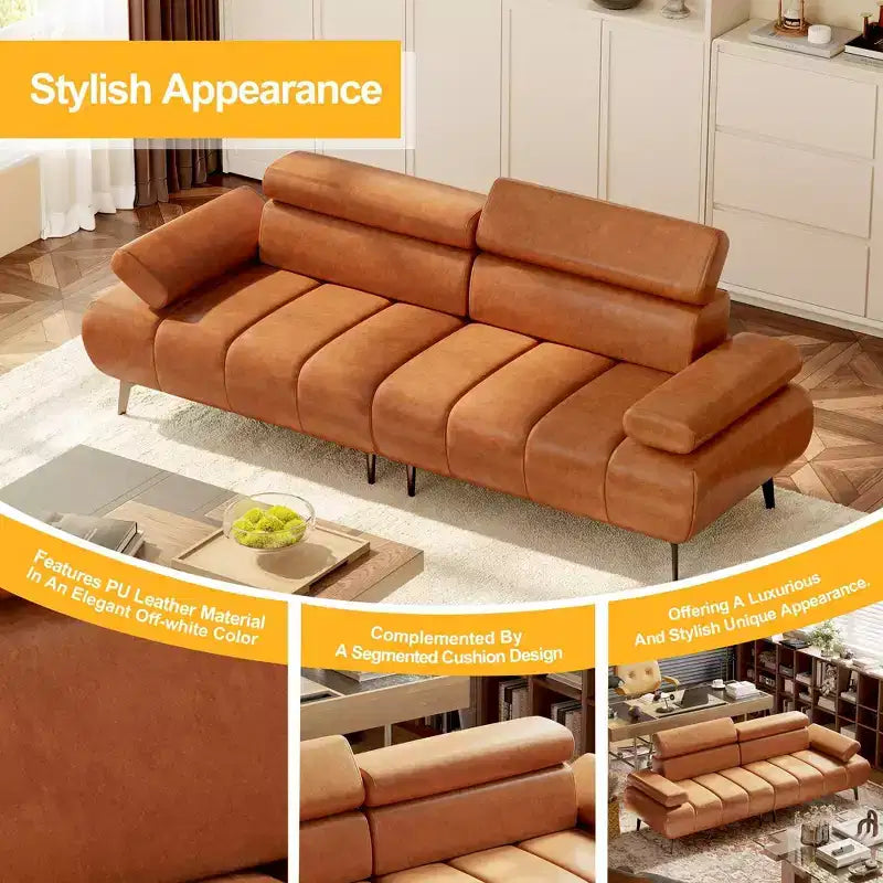 Canapé-lit 3 places en similicuir 86,6" - canapé convertible futon avec dossier réglable et design fractionné - brun