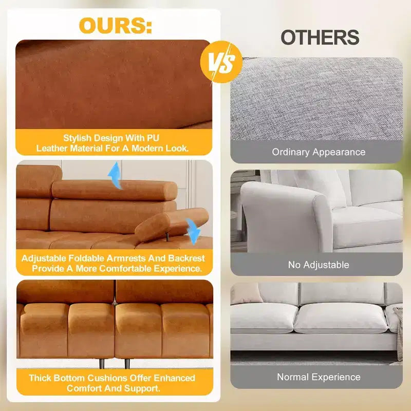 Canapé-lit 3 places en similicuir 86,6" - canapé convertible futon avec dossier réglable et design fractionné - brun