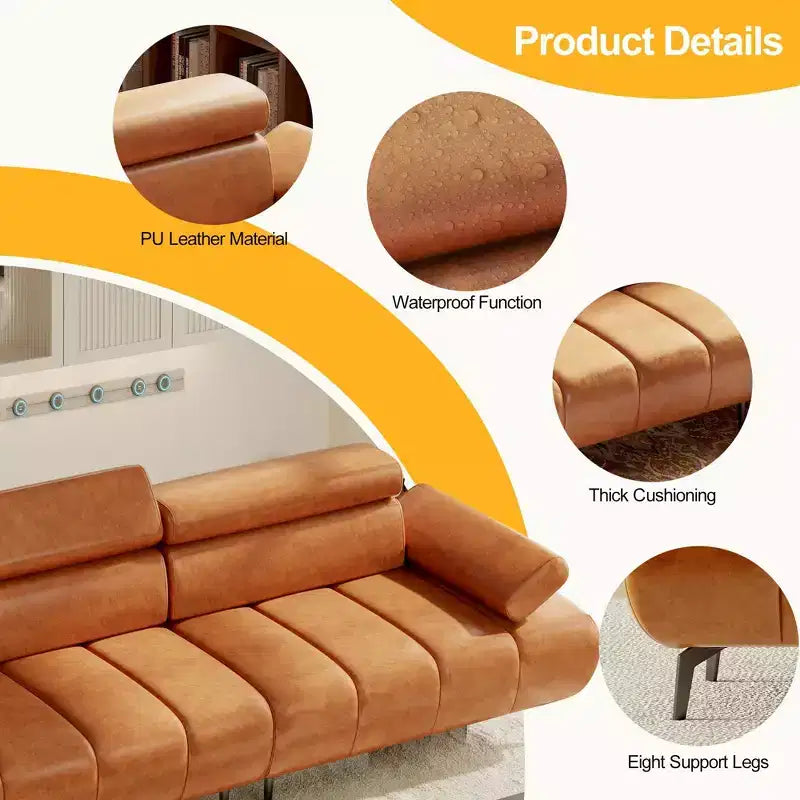Canapé-lit 3 places en similicuir 86,6" - canapé convertible futon avec dossier réglable et design fractionné - brun