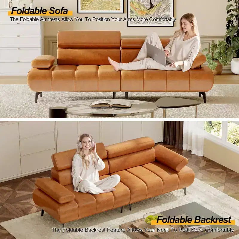 Canapé-lit 3 places en similicuir 86,6" - canapé convertible futon avec dossier réglable et design fractionné - brun