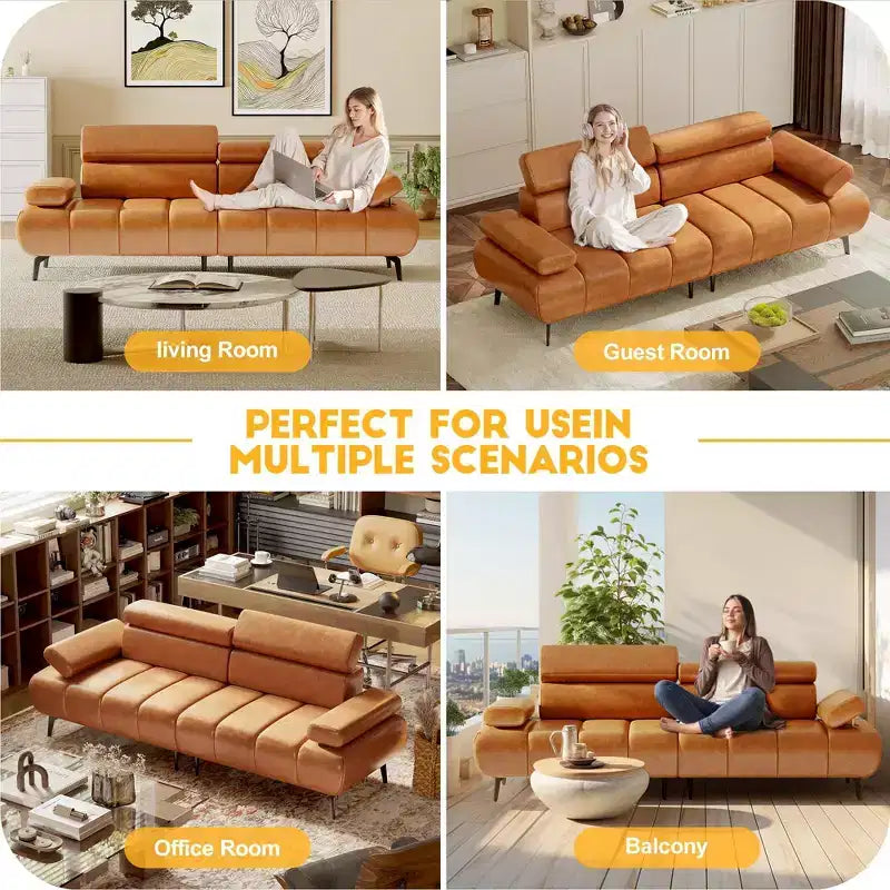 Canapé-lit 3 places en similicuir 86,6" - canapé convertible futon avec dossier réglable et design fractionné - brun