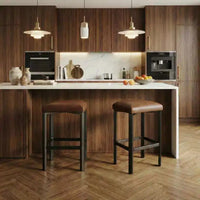 Lot de 2 tabourets de bar Coolmee de 61 cm, chaises de cuisine en cuir PU avec 2 tabourets de bar rembourrés épais à hauteur de comptoir, base en métal robuste, assemblage facile