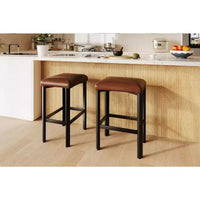 Lot de 2 tabourets de bar Coolmee de 61 cm, chaises de cuisine en cuir PU avec 2 tabourets de bar rembourrés épais à hauteur de comptoir, base en métal robuste, assemblage facile