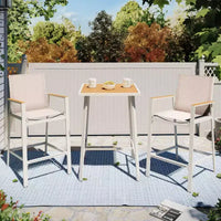 LAUSAINT HOME Ensemble de bar 3 pièces pour patio, table et chaises de bar en textilène tout temps avec plateau imitation bois