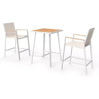 LAUSAINT HOME Ensemble de bar 3 pièces pour patio, table et chaises de bar en textilène tout temps avec plateau imitation bois