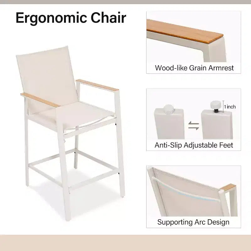 LAUSAINT HOME Ensemble de bar 3 pièces pour patio, table et chaises de bar en textilène tout temps avec plateau imitation bois