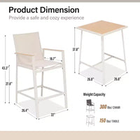 LAUSAINT HOME Ensemble de bar 3 pièces pour patio, table et chaises de bar en textilène tout temps avec plateau imitation bois