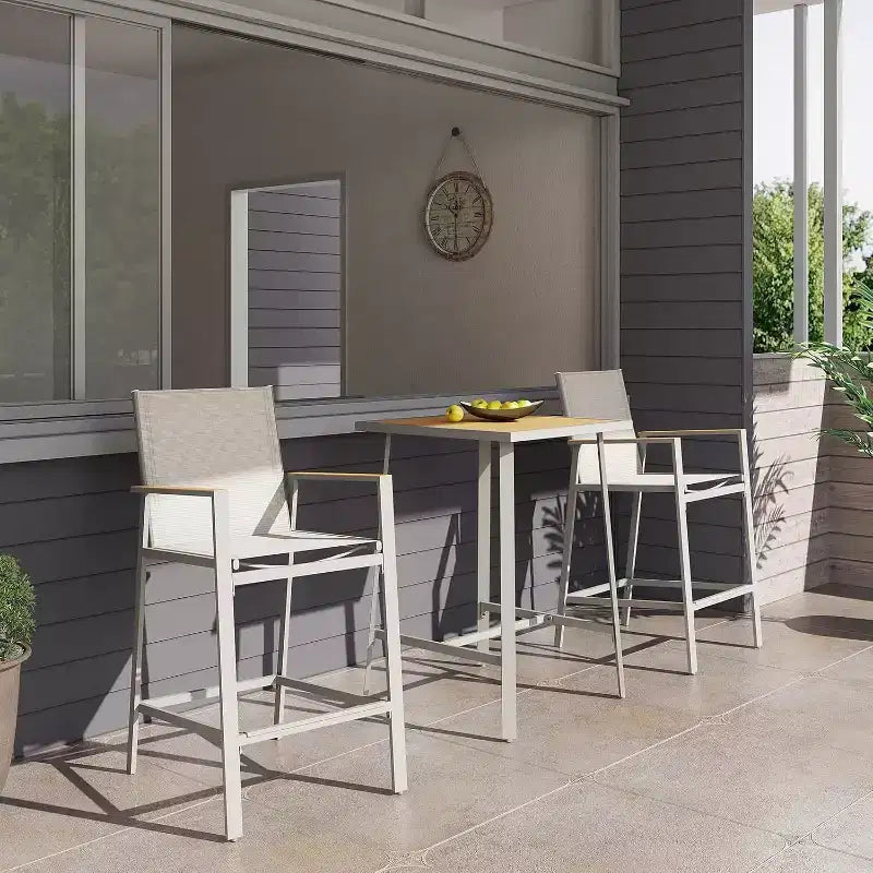 LAUSAINT HOME Ensemble de bar 3 pièces pour patio, table et chaises de bar en textilène tout temps avec plateau imitation bois