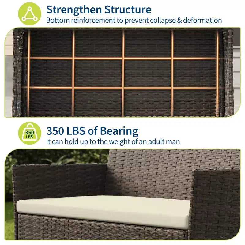Ensemble de meubles de patio 4 pièces avec canapé en rotin, 2 chaises rembourrées et table basse, ensemble de bistrot de conversation extérieur pour jardin et arrière-cour