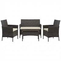 Ensemble de meubles de patio 4 pièces avec canapé en rotin, 2 chaises rembourrées et table basse, ensemble de bistrot de conversation extérieur pour jardin et arrière-cour