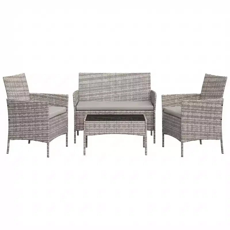 Ensemble de meubles de patio 4 pièces avec canapé en rotin, 2 chaises rembourrées et table basse, ensemble de bistrot de conversation extérieur pour jardin et arrière-cour