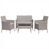 Ensemble de meubles de patio 4 pièces avec canapé en rotin, 2 chaises rembourrées et table basse, ensemble de bistrot de conversation extérieur pour jardin et arrière-cour