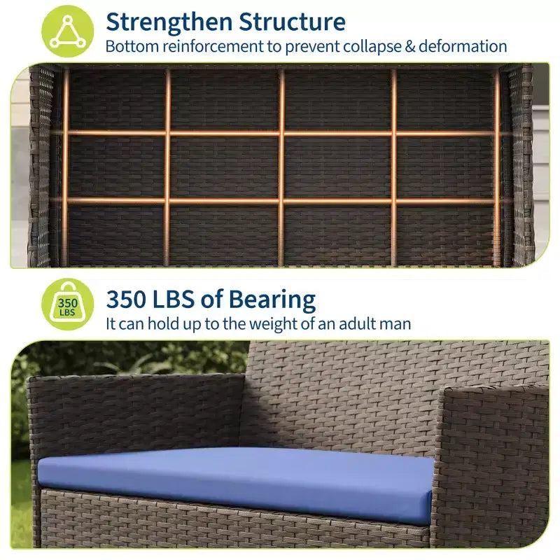 Ensemble de meubles de patio 4 pièces avec canapé en rotin, 2 chaises rembourrées et table basse, ensemble de bistrot de conversation extérieur pour jardin et arrière-cour