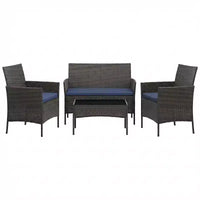 Ensemble de meubles de patio 4 pièces avec canapé en rotin, 2 chaises rembourrées et table basse, ensemble de bistrot de conversation extérieur pour jardin et arrière-cour