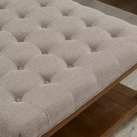 Pouf carré GDFStudio Chloe moderne en bois, rembourré en lin et capitonné, avec étagère de rangement