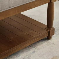 Pouf carré GDFStudio Chloe moderne en bois, rembourré en lin et capitonné, avec étagère de rangement