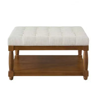 Pouf carré GDFStudio Chloe moderne en bois, rembourré en lin et capitonné, avec étagère de rangement