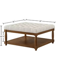 Pouf carré GDFStudio Chloe moderne en bois, rembourré en lin et capitonné, avec étagère de rangement