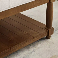 Pouf carré GDFStudio Chloe moderne en bois, rembourré en lin et capitonné, avec étagère de rangement