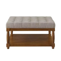 Pouf carré GDFStudio Chloe moderne en bois, rembourré en lin et capitonné, avec étagère de rangement