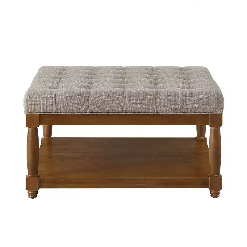 Pouf carré GDFStudio Chloe moderne en bois, rembourré en lin et capitonné, avec étagère de rangement