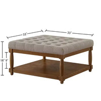 Pouf carré GDFStudio Chloe moderne en bois, rembourré en lin et capitonné, avec étagère de rangement
