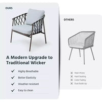 LAUSAINT HOME Ensemble de bistro 3 pièces pour terrasse, chaises en corde tressée avec coussins, mobilier d'extérieur et table d'appoint