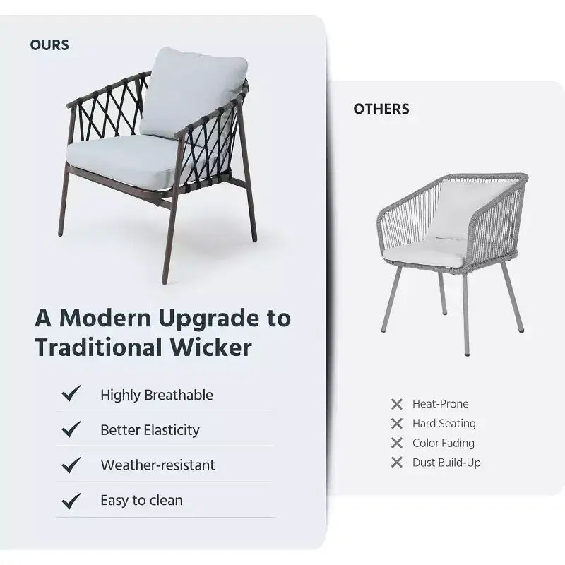 LAUSAINT HOME Ensemble de bistro 3 pièces pour terrasse, chaises en corde tressée avec coussins, mobilier d'extérieur et table d'appoint