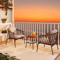 LAUSAINT HOME Ensemble de bistro 3 pièces pour terrasse, chaises en corde tressée avec coussins, mobilier d'extérieur et table d'appoint