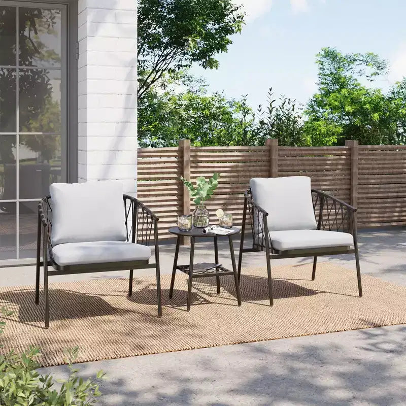 LAUSAINT HOME Ensemble de bistro 3 pièces pour terrasse, chaises en corde tressée avec coussins, mobilier d'extérieur et table d'appoint