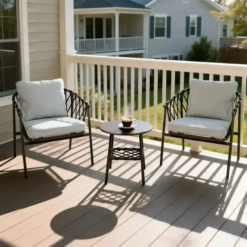 LAUSAINT HOME Ensemble de bistro 3 pièces pour terrasse, chaises en corde tressée avec coussins, mobilier d'extérieur et table d'appoint